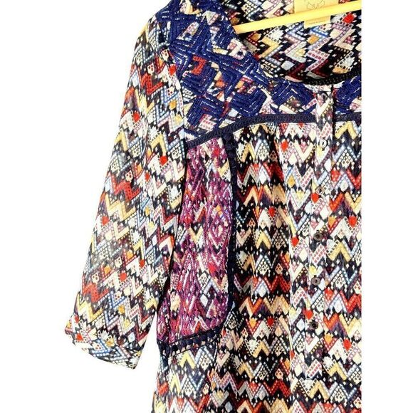 Anthropologie Vanessa Virginia Boho 3/4 Sleeve Multicolor Blouse Sz 2P EUC - Picture 3 of 12